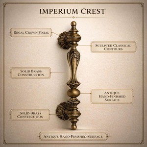 Manija de Puerta de Latón Sólido de Primera Calidad Imperium Crest, Herraje Arquitectónico de Lujo para Interiores y Exteriores, Venta al Por Mayor para Exportación - Product Image 4