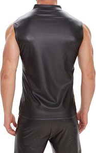 Débardeur en similicuir pour homme, finition mate douce, grande taille, gilet brillant pour homme, noir - Product Image 2