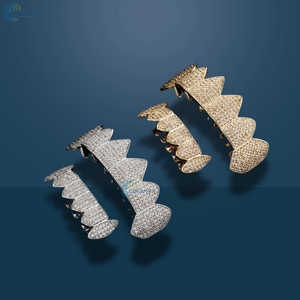 Grillz de Hip Hop en Oro Blanco con Diamantes Cultivados en Laboratorio, 6 Dientes Superiores y 6 Inferiores, Ajuste Personalizado, Plata de Ley 925 - Product Image 1