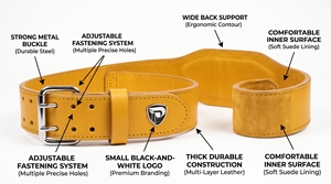 Ceinture de musculation Dumela 100 mm en cuir de vachette, boucle à ardillon, impression par transfert thermique jaune, style décontracté et durable - Product Image 5