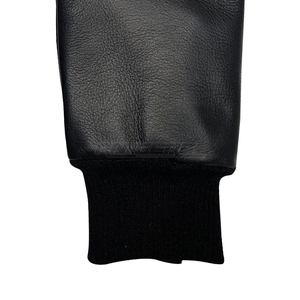 Black Genuine Leather <b>Gloves</b> Rib Cuff Wrist Length <b>Warm</b> Soft Plain Style Daily Use Winter Outdoor <b>Gloves</b> For Men - Product Image 4