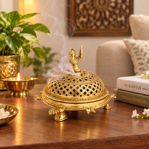 Quemador de incienso de latón con acabado antiguo y asa, accesorios indios para Pooja, proveedor mayorista, decoración para el hogar, hoteles y restaurantes - Product Image 2