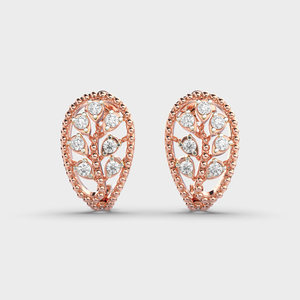 IGI Certified Lab Grown Diamond Oval Floral Cluster Stud Earrings 14K Yellow / White / Rose Gold Vintage Beaded <b>Frame</b> Earrings - Product Image 6