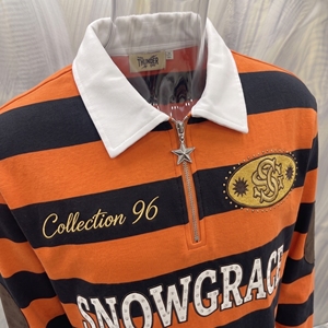 Maillot de baseball rayé à manches longues Snowgrace avec logo brodé, col rabattu, coupe classique, vêtements pour hommes - Product Image 5