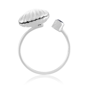 925 Sterling Silver Scallop Shell <b>Ring</b> – Adjustable <b>Lapis</b> Coastal Jewelry - Product Image 4