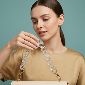 <b>Clear</b> <b>Resin</b> Chain Strap Handbag Accessory Fashion Round Link Design Gold Hardware Beige Bag Detail - Product Image 1