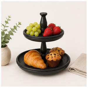Premium Matte Black 2-<b>Tier</b> Mango Wood <b>Cake</b> Stand Farmhouse Cupcake & Dessert Display Stand for Wedding Party & Hotel Use - Product Image 2