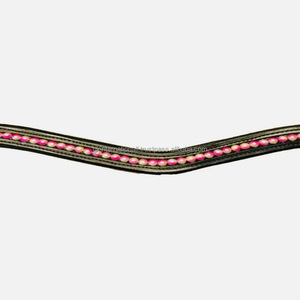 Banda de cejas de caballo de cuero de brida inglesa negra con forma de onda diseñada con perlas de marca y diamantes de imitación de cristales Mega Bling - Product Image 3