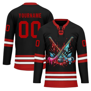 เสื้อฮอกกี้น้ำแข็งพรีเมียมคุณภาพสูงแบบหนาพิเศษ สีแดงดำ สำหรับทีมฮอกกี้  แบบซับลิเมชั่น - Product Image 1