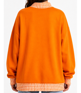 Sweat-shirt oversize à col montant pour femme THETE, en tissu épais, avec patchwork personnalisé à carreaux vichy, style streetwear décontracté et universitaire - Product Image 6
