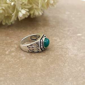 SHYAM JEWELRS Handcrafted Brass 925 Sterling <b>Silver</b> Plated Green Onyx Bezel <b>Set</b> Vintage Oxidized Boho Hippie Statement <b>Ring</b> for - Product Image 3