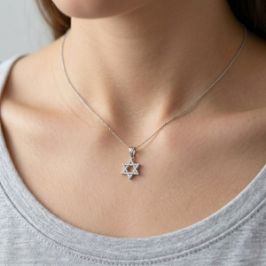 Star Of David Pendant chain 925 <b>Silver</b> Diamond Round Brilliant Cut Prong Setting Religious Judaism Unisex Fine Jewelry - Product Image 4