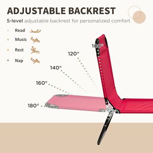 Set di 2 Sedie a Sdraio Pieghevoli Rosso Vino, 5 Posizioni Reclinabili in Tessuto Oxford per Spiaggia e Patio - Product Image 4