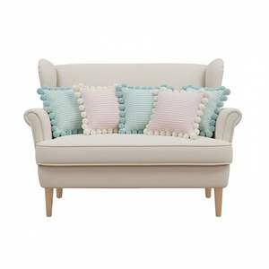 Ensemble de 5 housses de coussin côtelées bleu clair SOGA, taie d'oreiller en tissu gaufré crème avec pompons pour la décoration de la maison - Product Image 1