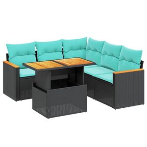 ชุดโซฟาลานบ้านหวายโพลีสีดำ 6 ชิ้นพร้อมชุดเบาะรองนั่งในสวน - Product Image 2