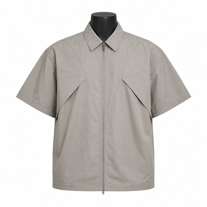 Custom <b>Men</b>’s Short Sleeve Full Zip <b>Shirt</b> <b>Utility</b> Casual Zipper <b>Shirt</b> OEM Private Label Manufacturer - Product Image 1