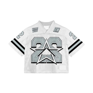 Custom Manufacturer American Vintage Football Jersey France Oversized Knitted Mesh V-Neck Crop Boxy Mesh American Football Tees - Product Image 3