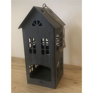 Lanterne en fer vintage moderne en métal noir avec corde de suspension en jute pour la décoration intérieure et extérieure de la maison et du jardin - Product Image 1