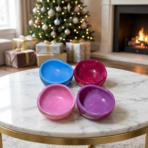 Juego de 4 Tazones para Ensalada de Resina Pulida Clásica, Azul, Rosa, Magenta, Morado, Hechos a Mano, Vajilla para Mesa de Comedor, Decoración para el Hogar - Product Image 1