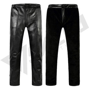 Pantalon de moto en cuir noir imperméable SALVA LEATHER pour homme, coupe droite, taille mi-haute, fermeture éclair, doublure polaire, idéal pour l'hiver - Product Image 5
