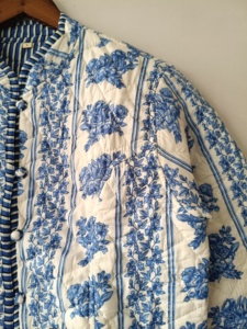 Reversible <b>Quilted</b> <b>Jacket</b>: Hand Block Print Lurex Cotton, Floral Partywear - Product Image 4