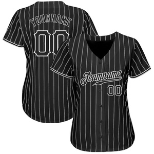 Top Quality OMMiZ Sublimation Print Embroidery Logo Men's Custom Black White Pinstripe Black-White Authentic <b>Baseball</b> Jersey - Product Image 2