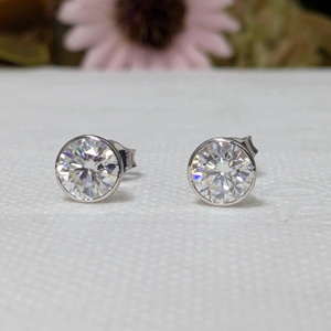 2 CT Moissanite Stud Earrings 18K Gold IGI Certified Luxury Modern Geometric Bezel Set Push <b>Back</b> Sterling Engagement Party Gift - Product Image 1