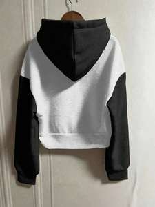 Sweat à capuche unisexe gris et noir contrastant avec fermeture éclair, brodé, respirant, anti-rétrécissement, en molleton de coton pour l'hiver, style streetwear décontracté - Product Image 3