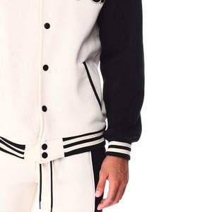 Custom Logo <b>Men</b> Varsity <b>Jacket</b> Canvas Black <b>White</b> OG Embroidered Letter Front Casual Autumn Wear Regular Fit Turn-down Collar - Product Image 3