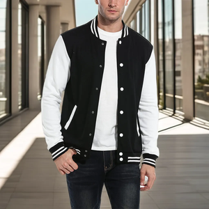Chaqueta Varsity Negra y Blanca para Hombre, con Mangas de PU, Parche con Letras Bordadas, Estilo Preppy, Chaqueta de Béisbol para Otoño - Product Image 2