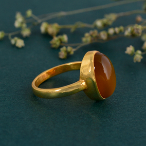 Anillo de Cornalina Chapado en Oro, Estilo Vintage, Anillo con Gema Naranja para Mujer, Joyería Hecha a Mano - Product Image 2