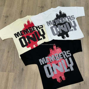 Camiseta de calle multicolor de gran tamaño para hombre con serigrafía personalizada, camisetas recortadas cuadradas con estampado de letras personalizadas de 320GSM de alta calidad - Product Image 2