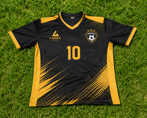 Ensemble d'uniformes de football personnalisés sublimés avec maillot, short, chaussettes et crampons, noir et or, vêtements de sport d'équipe avec nom et numéro - Product Image 6