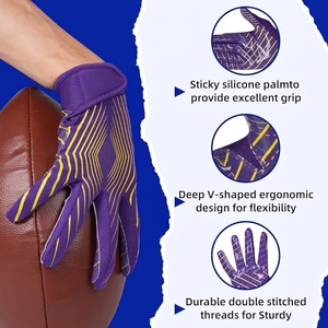 Gants de football américain personnalisés unisexes à doigts entiers avec grip adhésif, fermeture auto-agrippante, paume respirante en silicone antidérapante - Product Image 3