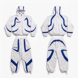 OEM Custom Logo Men Streetwear Tracksuit Set White <b>Red</b> Nylon Windbreaker Hoodie Jacket Pants 2 Piece Y2K Hip Hop Sportswear <b>Suit</b> - Product Image 2
