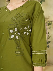 Conjunto de Dos Piezas de Algodón Puro de Primera Calidad, Bordado, Estilo Tradicional, con Pantalón Recto para Mujer, de Secado Rápido y Sin Arrugas - Product Image 5