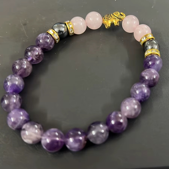 Amethyst Elephant Circle Bracelet Women | Handmade Environmentally Friendly Natural Healing Crystal Beaded Stretch Anti-Anxiety