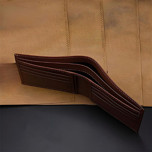 Bifold Card Slot Minimalist Men <b>Wallet</b> <b>Brown</b> Leather Thin Billfold Custom Multi Pocket Money Clip Smooth Horizontal Wholesale - Product Image 3