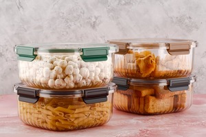 Modern Design Kitchen <b>Storage</b> Container Set Dishwasher Safe Reusable <b>Plastic</b> <b>Bins</b> with Flip Lids for Fruits Vegetables Meats - Product Image 5