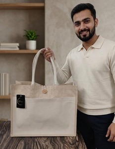 Bolso Tote Urbano de Yute Ecológico - Haven Calm Minimal Market Natural Carryall Classic Soft Earth - Product Image 4