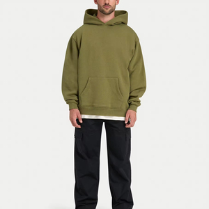 Sweat-shirt à capuche surdimensionné vert olive unisexe, pull en molleton décontracté avec poche, vêtement d'automne - Product Image 2