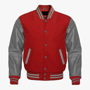 Veste universitaire unisexe violette et beige avec manches en cuir PU, col montant, fermeture à boutons recouverts, style décontracté, vêtement d'hiver coupe-vent - Product Image 1