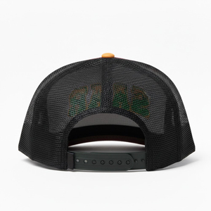 Casquette de camionneur personnalisée avec logo brodé en 3D, 5 panneaux, dos en maille, fermeture snapback, casquette de camionneur premium marron et noir - Product Image 3