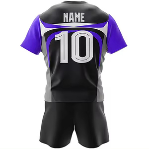 ชุดทีมรักบี้สำหรับผู้ชาย ออกแบบเองได้ เสื้อกีฬาและกางเกงขาสั้นผ้าโพลีเอสเตอร์ ทนทาน สวมใส่สบาย สำหรับการฝึกซ้อมและการแข่งขัน - Product Image 5