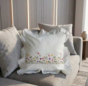 Wholesale High Quality White Cotton Embroidery Pretty Flower Garden Square <b>Cushion</b> Cover <b>Back</b> 40cm X 40cm Hotel Nursing - Product Image 3