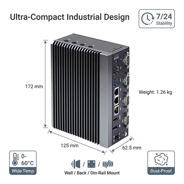 Mini PC Industrial Embedded Computer Windows 11 Intel Atom J6412 Fanless up to 64GB DDR4-3200 4G/5G/Wi-Fi Stock