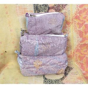 Wholesale 100% kantha Tassel Zipper Pouch 3-Piece set Vintage Large Eco-Friendly Portable Women's Cosmetic Organizer Bag Set - Product Image 6