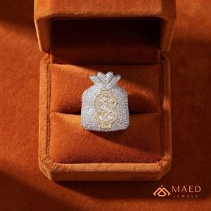 <b>Mens</b> Silver Tone Moissanite Gold Plated Money Bag <b>Ring</b> Hip Hop Statement Jewelry <b>for</b> Wedding & Anniversary Fashion Wear - Product Image 2