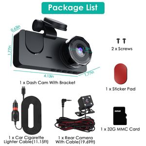 Dash Cam con Scheda MMC 32G, Sensore G, Registratore di Guida Anteriore e Posteriore, DVR per Auto con Rilevamento del Movimento, Monitoraggio Parcheggio, 3 Canali - Product Image 6