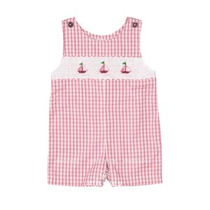 Broderie d'ancre smockée à la main Jon Jon | Tenue d'été pour tout-petit garçon avec tissu vichy rose | Services OEM ODM - Product Image 6